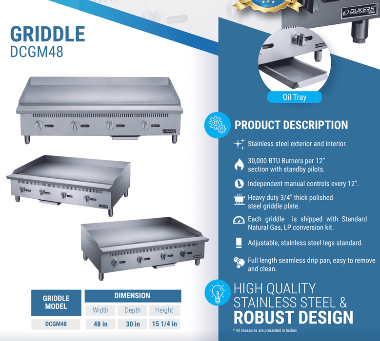 Dukers Gas Countertop Griddle