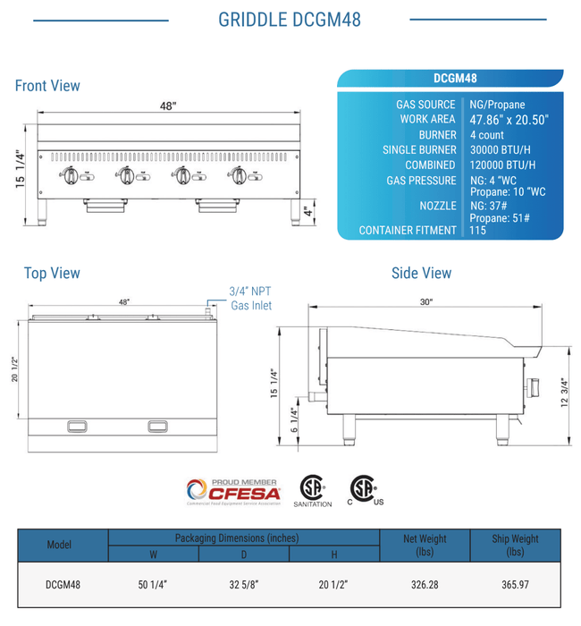 Dukers Gas Countertop Griddle