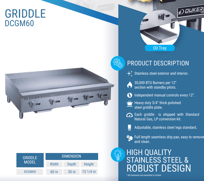 Dukers Gas Countertop Griddle