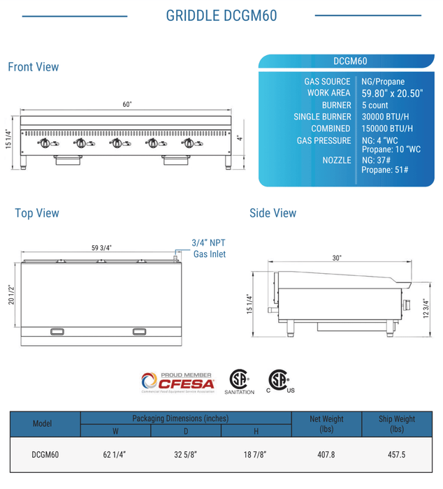 Dukers Gas Countertop Griddle