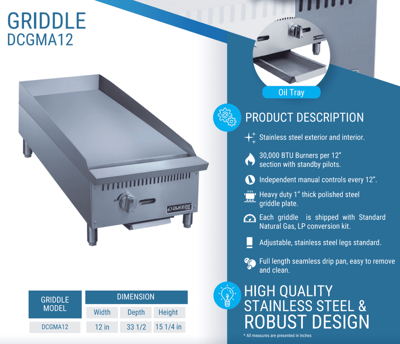 Dukers Gas Countertop Griddle