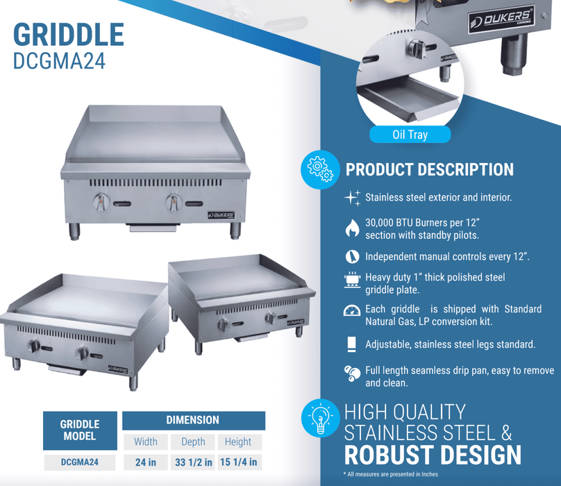 Dukers Gas Countertop Griddle