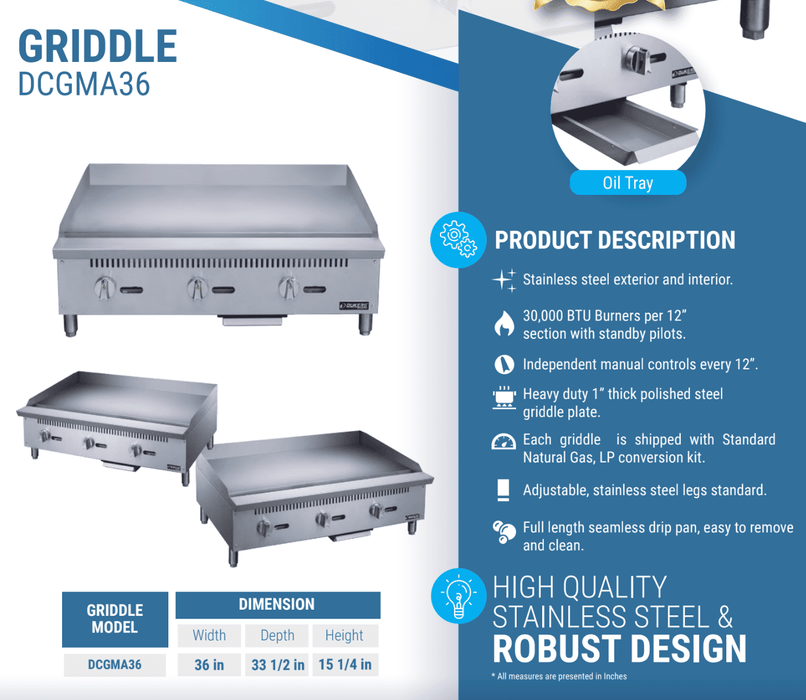 Dukers Gas Countertop Griddle