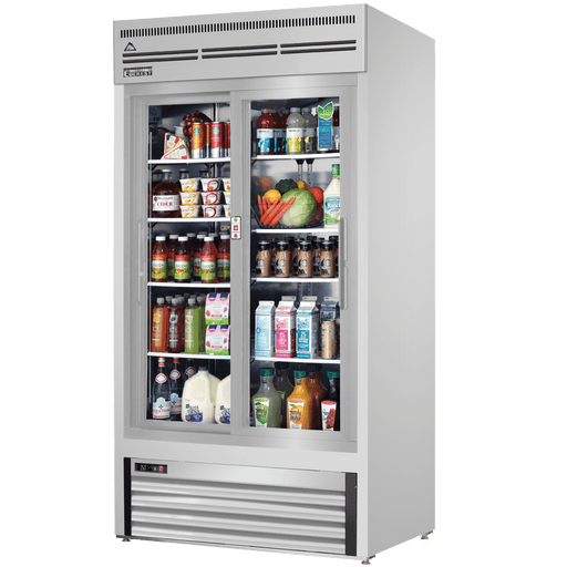 Everest EMGR33-SS 2 Door Refrigerator Merchandiser Sliding , 33 cu ft - Stainless Steel Interior & Exterior
