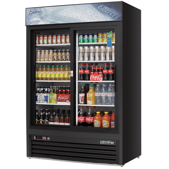 Everest EMGR48B 2 Door Refrigerator Merchandiser Sliding , 48 cu ft - Black Exterior
