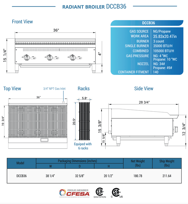 Dukers Radiant Gas Countertop Broiler