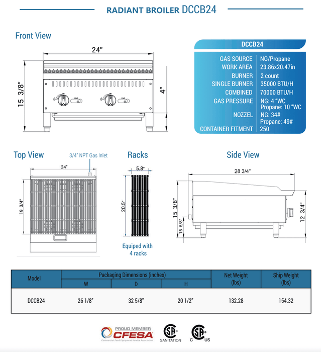 Dukers Radiant Gas Countertop Broiler