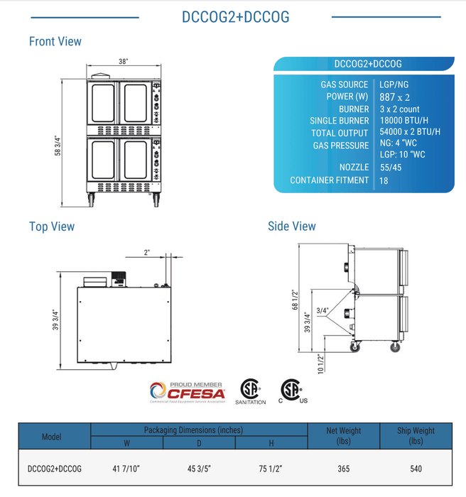 Dukers Standard Depth Gas Convection Oven