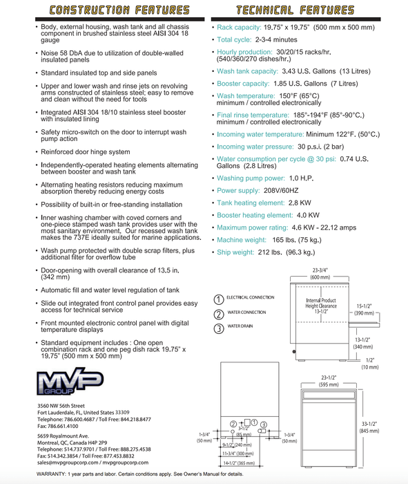 Jet-Tech 737-E High-Temperature Undercounter Dishwasher