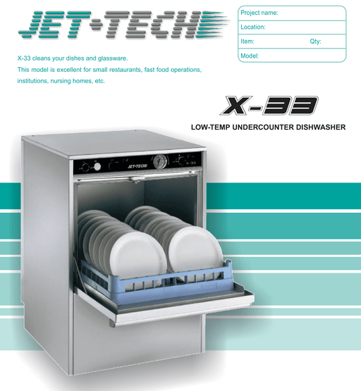 Jet-Tech X-33 Low-Temperature Undercounter Dishwasher