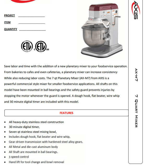 Axis Countertop Planetary Mixer