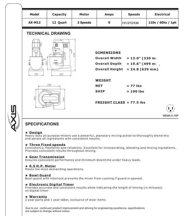 Axis Countertop Planetary Mixer