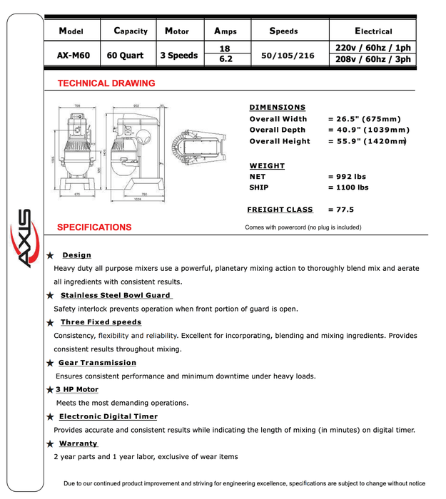 Axis Floor Planetary Mixer