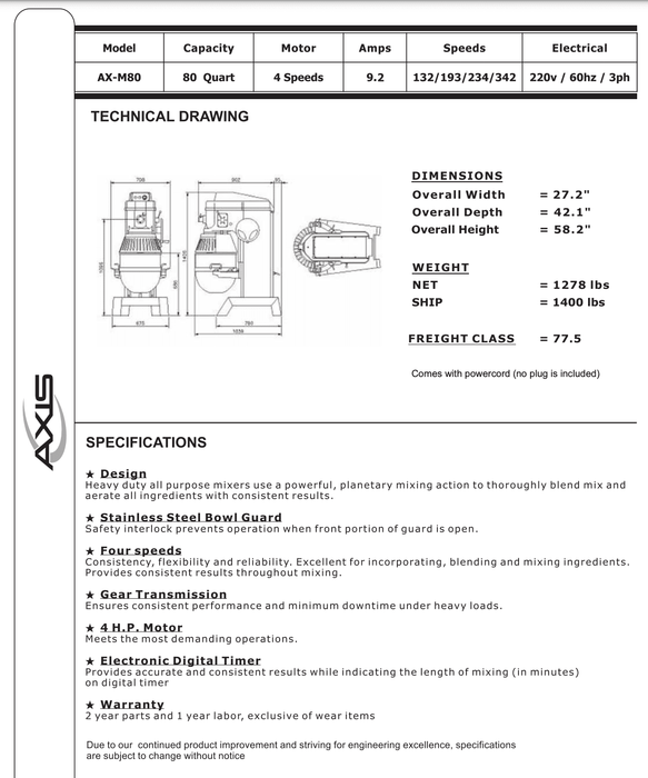 Axis Floor Planetary Mixer