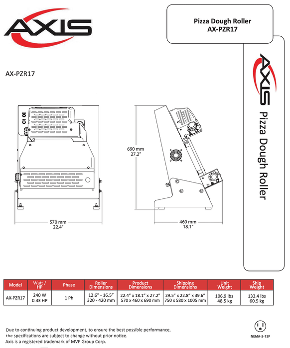 Axis AX-PZR17 Pizza Dough Roller