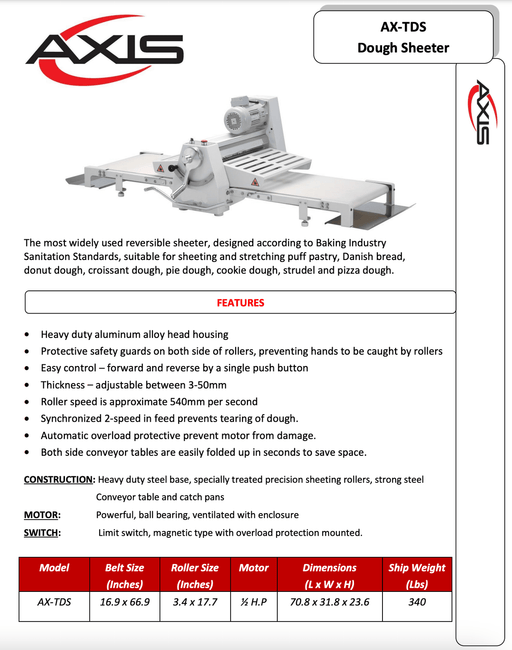 Axis AX-TDS Dough Sheeter