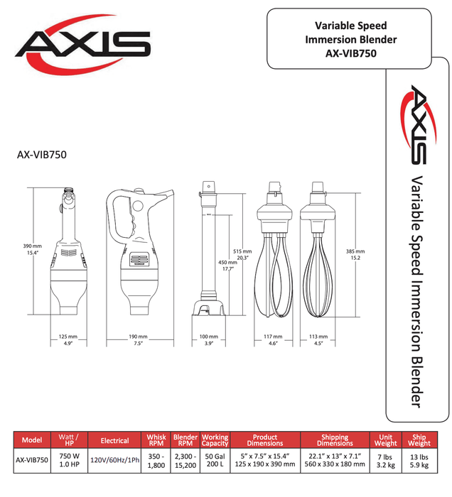 Axis AX-VIB750 Immersion Blender