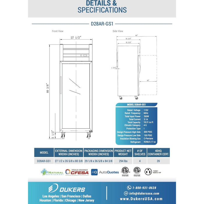 Dukers Commercial Reach In Refrigerator