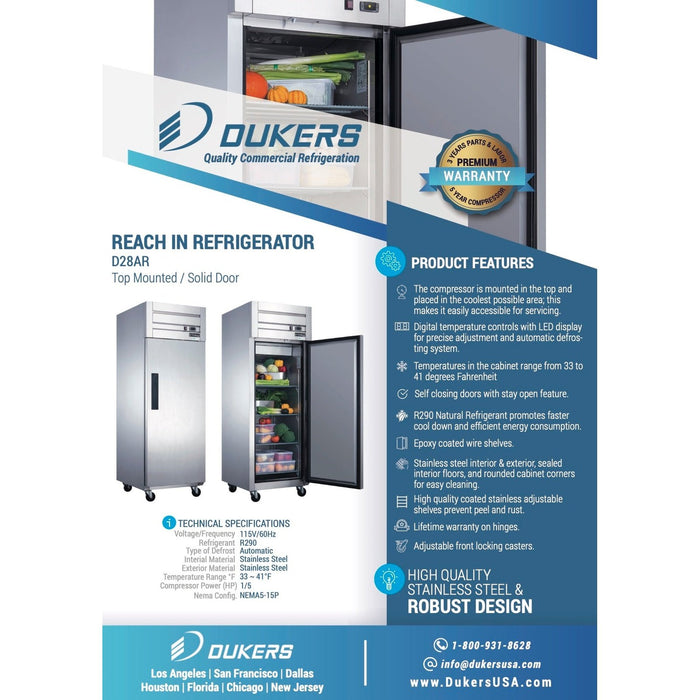 Dukers Commercial Reach In Refrigerator