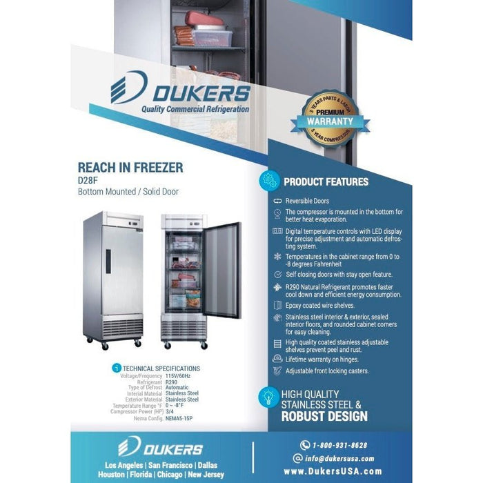 Dukers Commercial Reach In Freezer