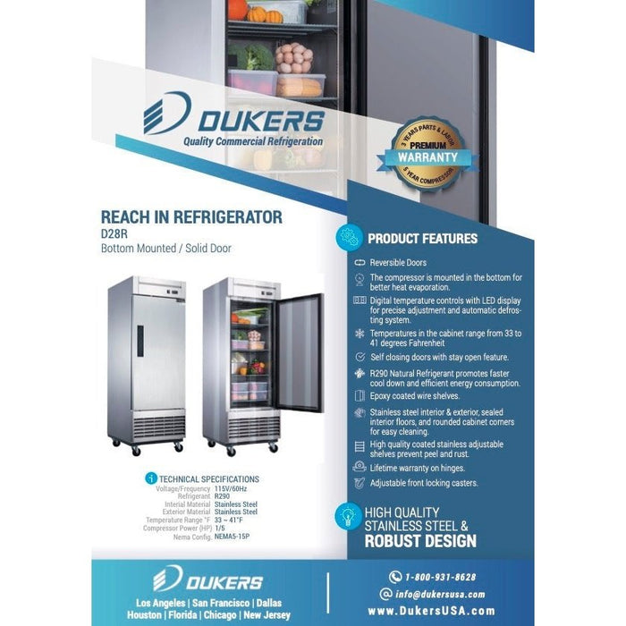 Dukers Commercial Reach In Refrigerator