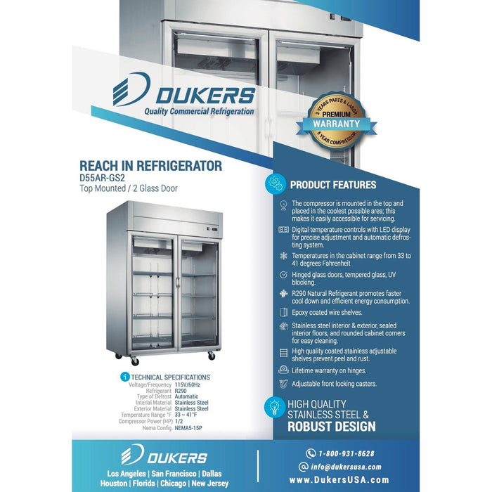 Dukers Commercial Reach In Refrigerator