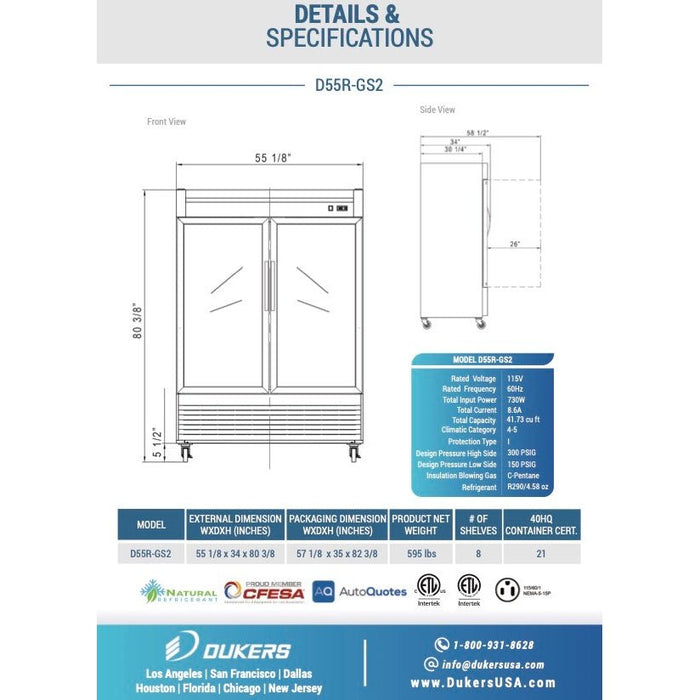 Dukers Commercial Reach In Refrigerator