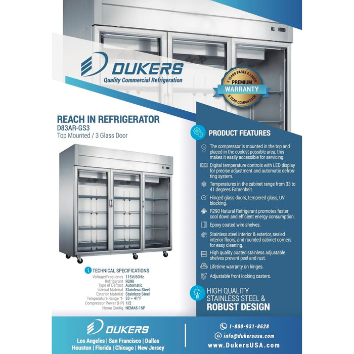 Dukers Commercial Reach In Refrigerator