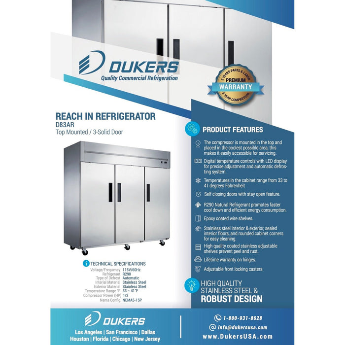 Dukers Commercial Reach In Refrigerator