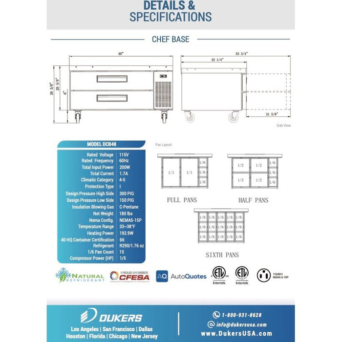 Dukers Chef Base Refrigerator