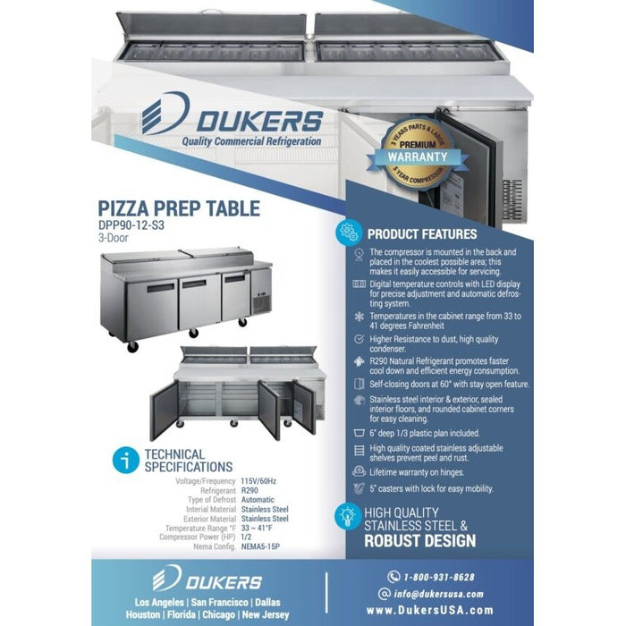 Dukers Commercial Pizza Prep Table Refrigerator