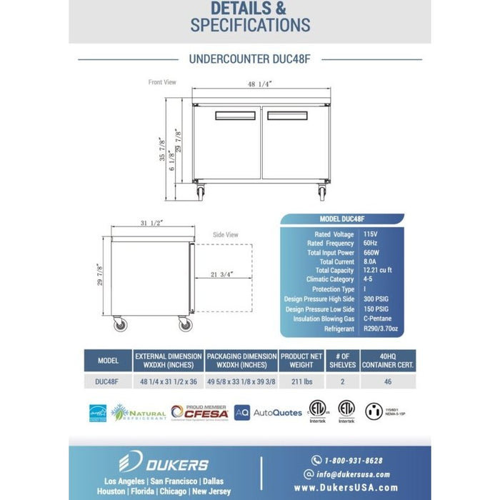 Dukers Undercounter Freezer in Stainless Steel