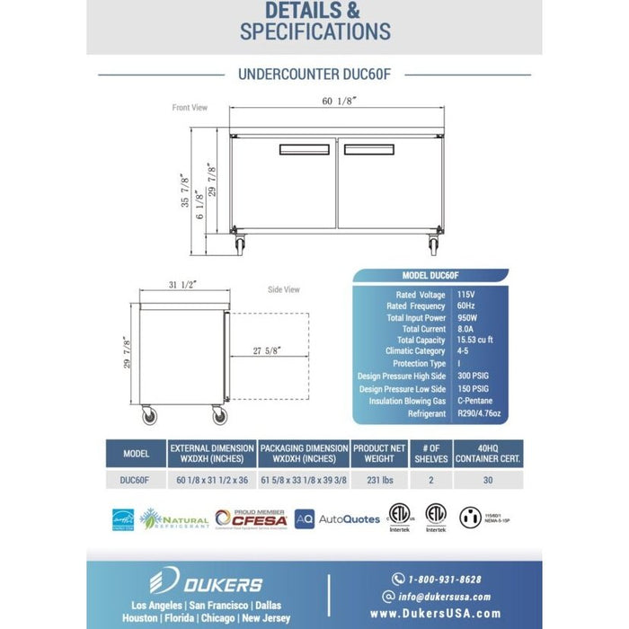 Dukers Undercounter Freezer in Stainless Steel