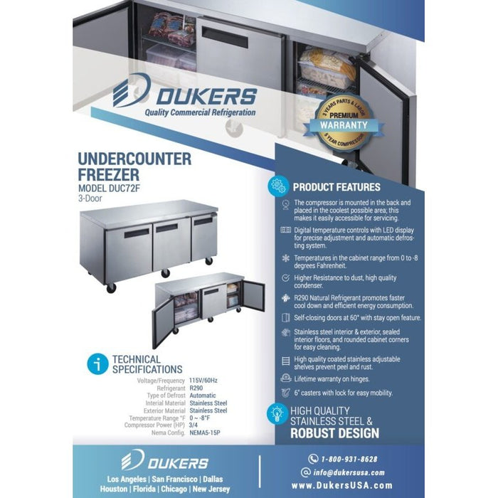 Dukers Undercounter Freezer in Stainless Steel