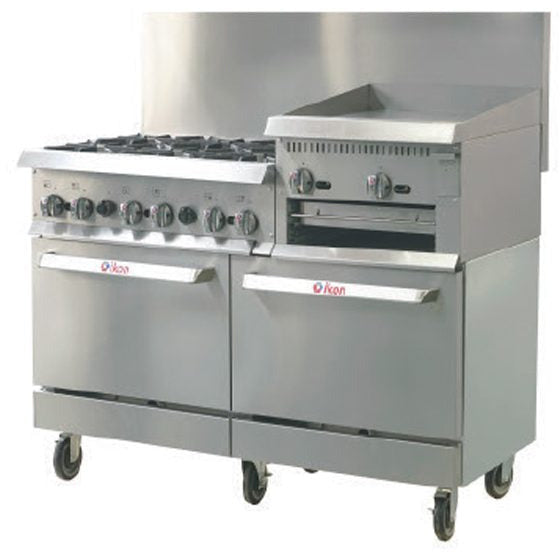 IKON IR-6B-24RG-60 60" 6 Burner Gas Range w/ Griddle/Broiler & 2 Standard Ovens, Natural Gas