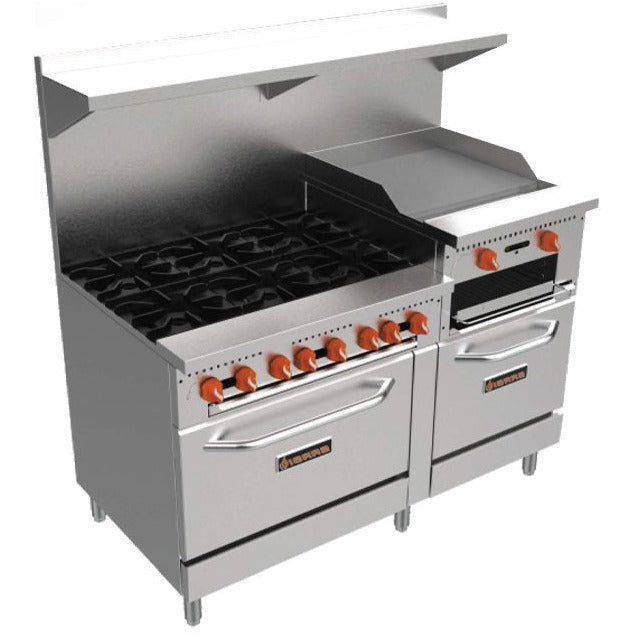 Sierra Range SR-6B-24RG-60 60" 6 Burner Gas Range w/ Griddle/Broiler & (1) Standard & (1) Space Saver Oven, Convertible